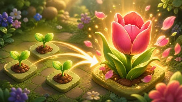 3つの芽をマージして大きな花へ育てるマージガーデン